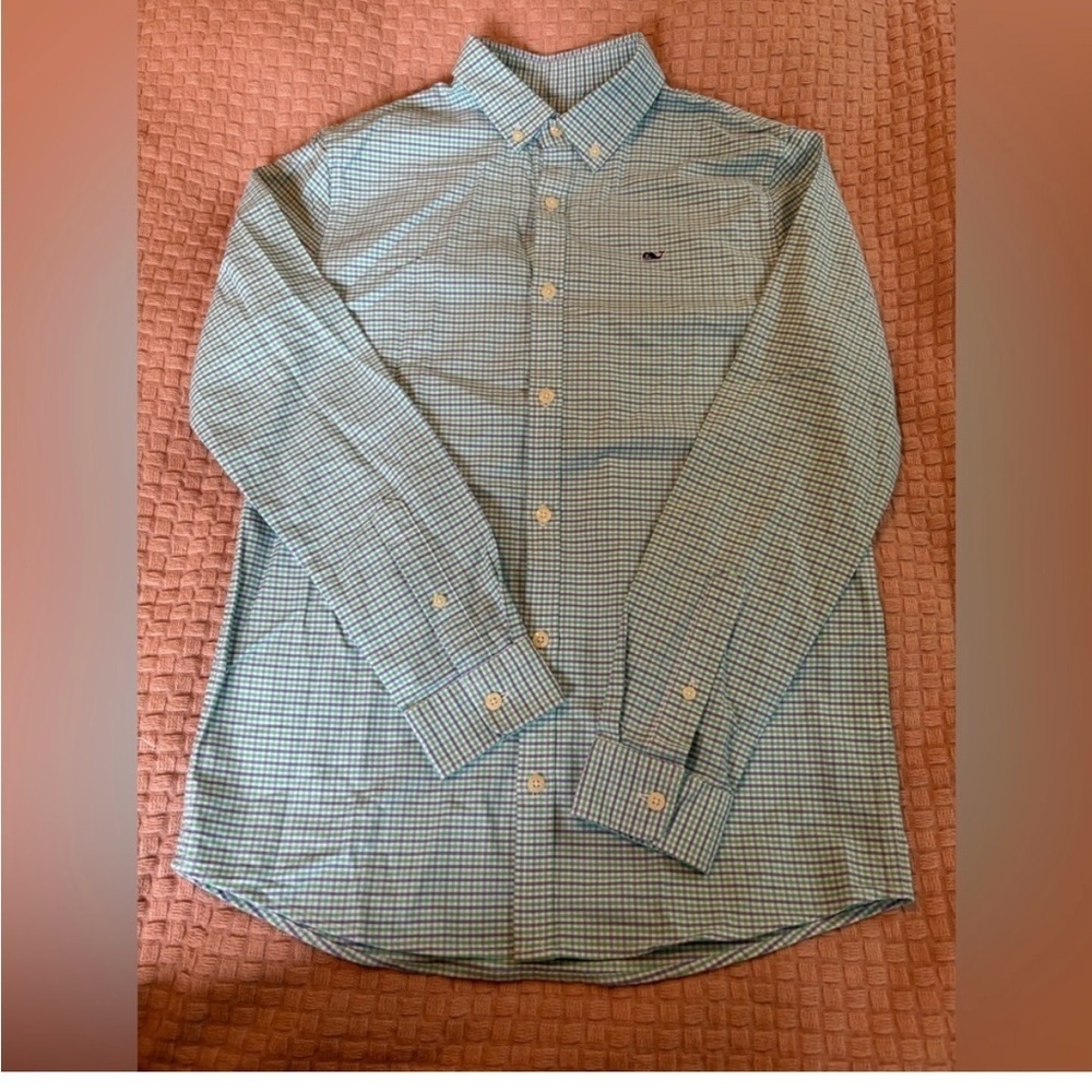 NWT Vineyard Bell Haven Plaid Oxford Boy's Size 16 in Capri Blue